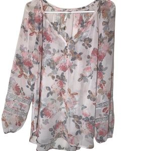 Lauren Conrad Pastel floral long sleeve blouse Med